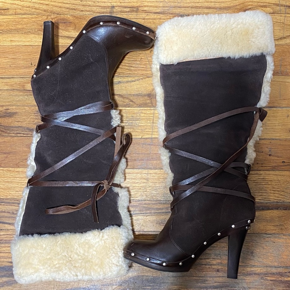 MICHAEL Michael Kors Dark Brown Shearling Heeled Boots